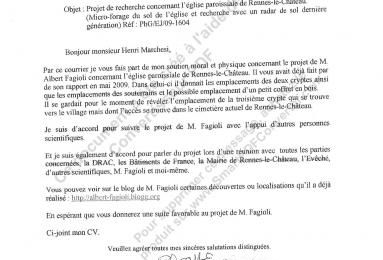 Dossier de recherche concernant l'église de Rennes-le-Château : (Lettre du professeur Robert Eisenman, Université de Long-Beach, Californie, 16 février) 
