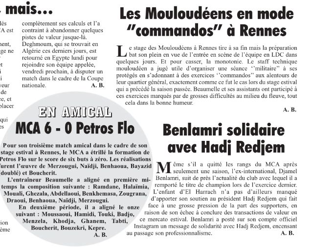Mardi 6.8.2023 à Rennes Complexe Sportif du Château du Bois Guy Amical Académie Petrus Flo Foot (France)-MCA 0-6