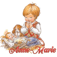 685B - Enfant chien et petit Jésus - noël, signature