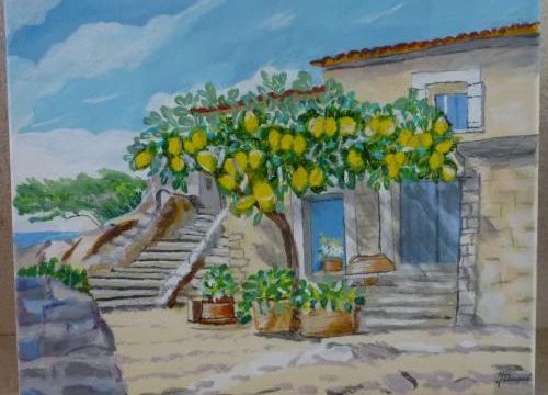Quelques peintures : Citronnier,garçonnet ,la Provence,presqu'une île,