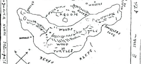 Carte au trésor de Kidd,  N°4 découverte par Hubert Palmer dans le compartiment secret d'un coffre ayant appartenu à la femme de Kidd, dans les années 30. (Albert Fagioli)