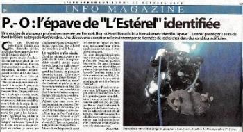 L'EPAVE DE L'ESTEREL IDENTIFIEE