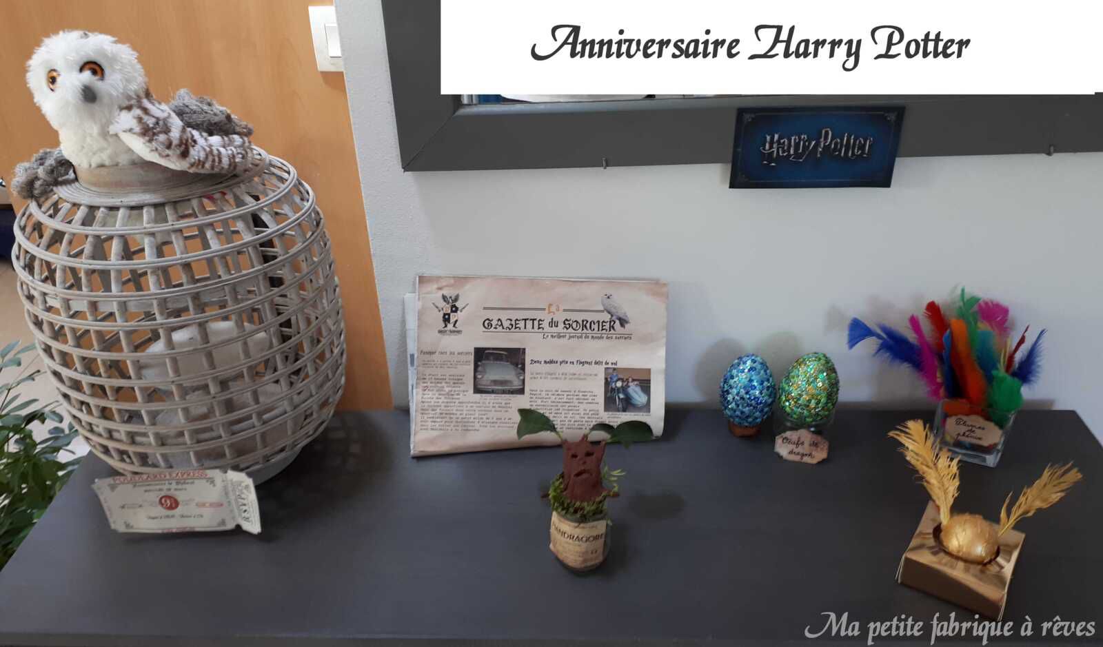 Décoration anniversaire Harry Potter bureau de Dolorès Ombrage grimoire gazette baguette potion 