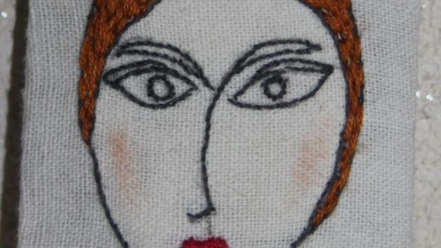 ATC brodée "Portrait"