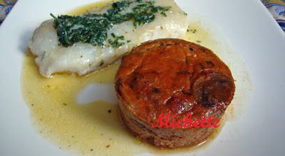 Petit flan tomaté aux champignons, dos de cabillaud, jus parfumé