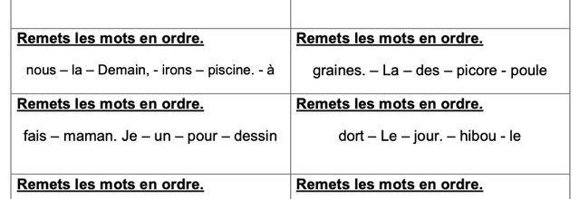 Grammaire CP - Remettre les mots en ordre