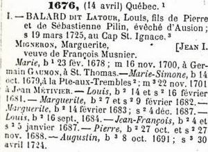 Généalogie Balard dit Latour
