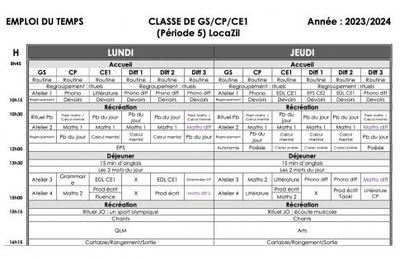 Emploi du temps GS/CP/CE1 à 50% (TPT)