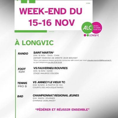 Planning du week-end à l'ALC Longvic