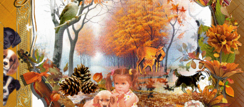 PETITE FILLE, CHIENS OISEAUX