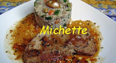 Noix de veau au citron et miel, légumes et graine de couscous