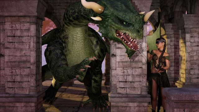 Fond d'écran : Dragon et aventurière