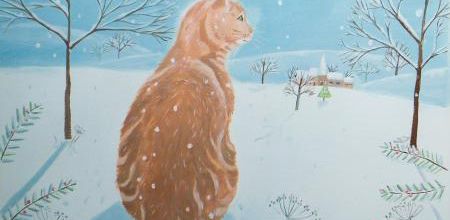 Tableau du samedi : Chat roux en paysage d'hiver