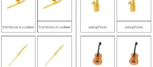 Cartes en 3 parties sur les instruments de musique (figurines Safari LTD)