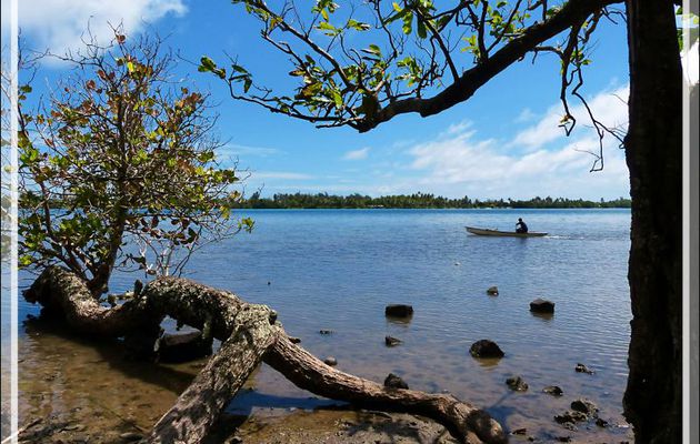 Piroguier sur fond de motu Murimahora - Huahine - Polynésie française
