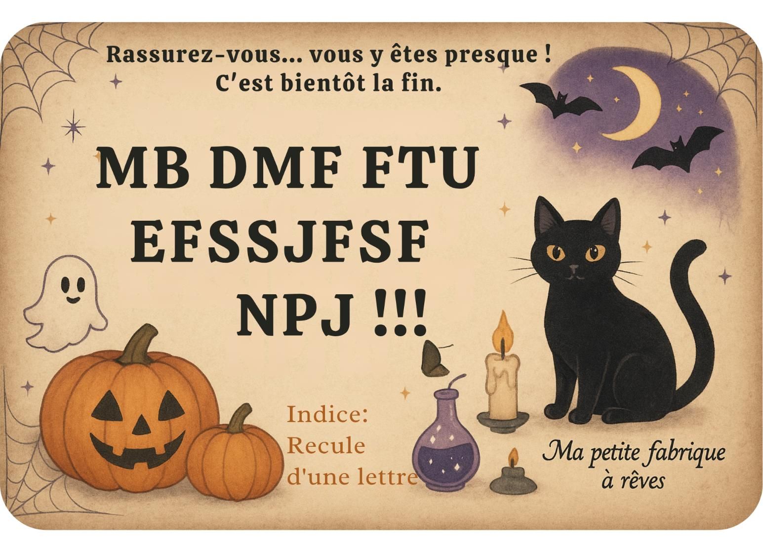 Enigme message secret pour escape game d'Halloween