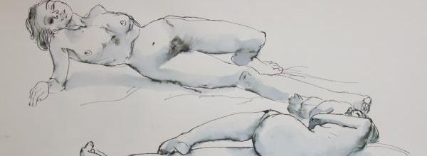 Vendredi - Deux poses couchées et le chat qui dort.