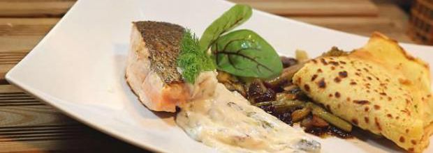 Saumon à l’Oseille rouge et sa crêpe aux légumes