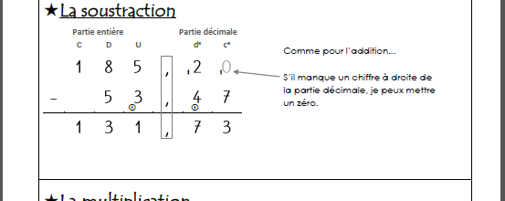 Calculs posés avec les nombres décimaux