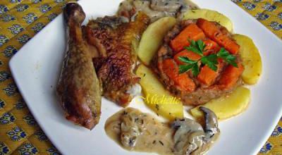 Pintade au potiron, marron et pommes