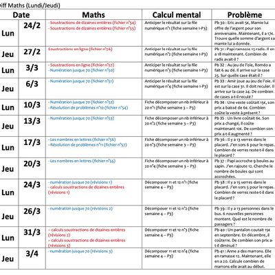 Planning du programme de différenciation en Période 3 (maths)