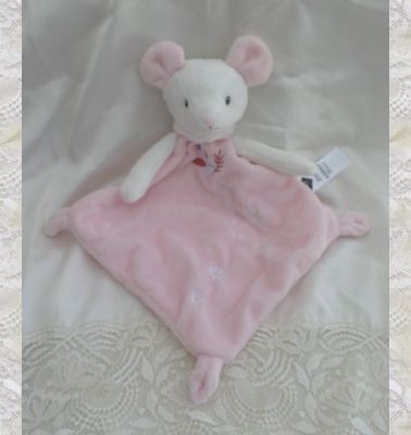 Doudou Peluche Plat Souris Tex Rose Et Blanc Oiseau