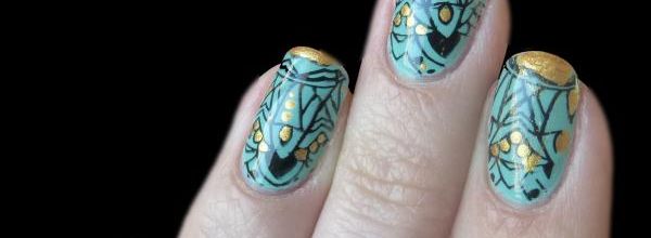 Stamping turquoise et doré
