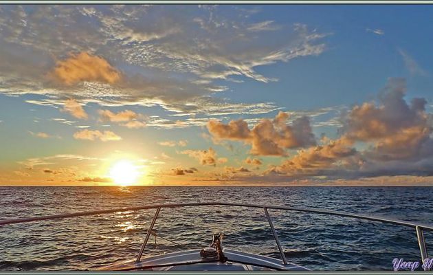 Ce double périple Seychellois, croisière et séjour individuel, se termine par ce somptueux coucher de soleil à Silhouette, suivi d'un bon mal de mer qui m'a perturbé jusqu'à mon propre coucher 