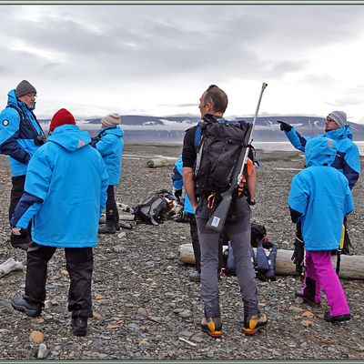 14 juillet 2024, 9 heures : nous débarquons sur la plage de la baie Diskobukta pour entrer dans son canyon aux mouettes tridactyles, et peut-être avec aussi des renards polaires (isatis) - Edgeøya - Svalbard - Norvège 