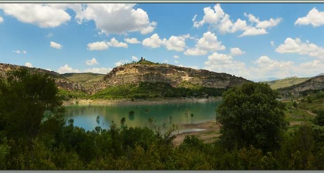 La randonnée se termine, vue du Castell (Torre) de Girbeta - Congost de Mont-Rebei - Aragon/Catalogne - Espagne