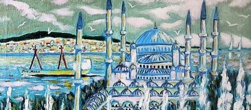 Mosquée bleue ,Istanbul.Peinture à l'huile .Mohamed Aib .
