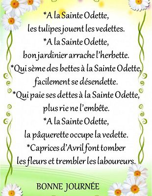 Dicton et Fête du jour Odette  + grille prénom   !