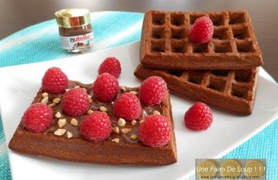 Gaufres moelleuses au chocolat, nutella et framboises