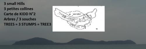 Les 3 petites collines de l'île à gauche de KO WANG NOK, regarder bien la carte N°2 qui a été inversé de KIDD. (Albert Fagioli)