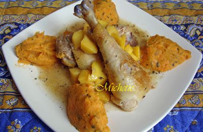 Poulet à la mangue, purée de patates douces