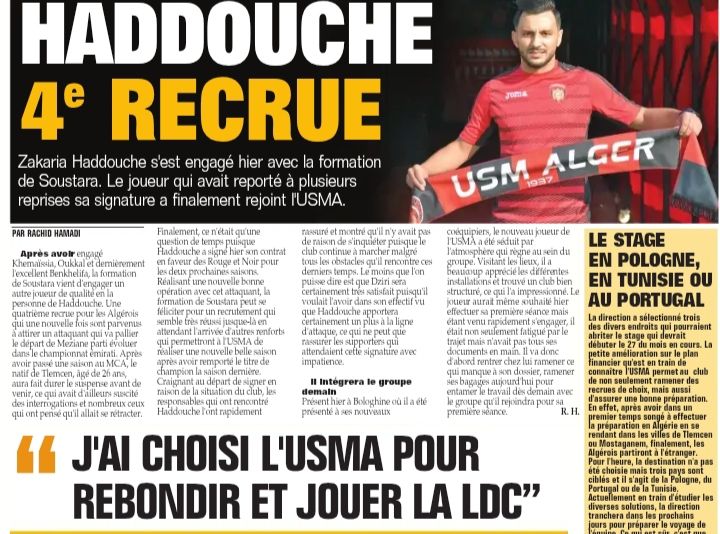 Haddoicje quitté le MCA pour l'USMA 