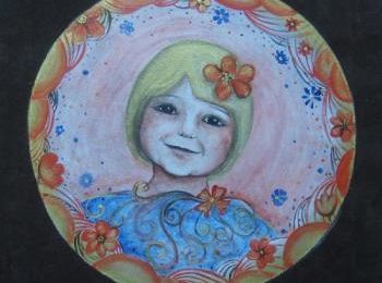 Portrait d'antant aux fleurs bleues