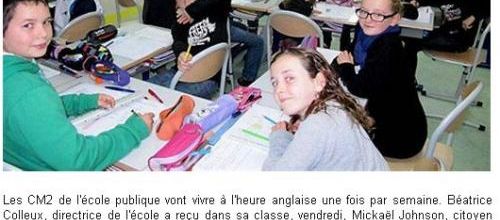 OUEST FRANCE - 22/10/2012 - Les CM2 se mettent à l'heure anglaise