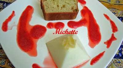 Cake aux deux citrons, crème de citron allégée, coulis de fraise