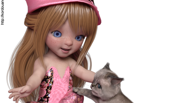 Tube d'elfe et son chat Toon (render, poser, png)