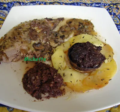 Faisan, champignon farci, corolle de pomme