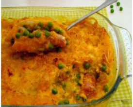 GRATIN DE POTIMARRON PETITS POIS  ET DE SAUCISSE