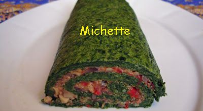 Roulé de vert de blettes à la purée de tomate.