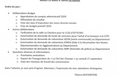 Conseil municipal du 25 mars à 18H30
