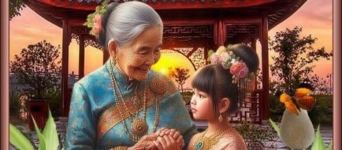 Mamie avec sa petite fille .