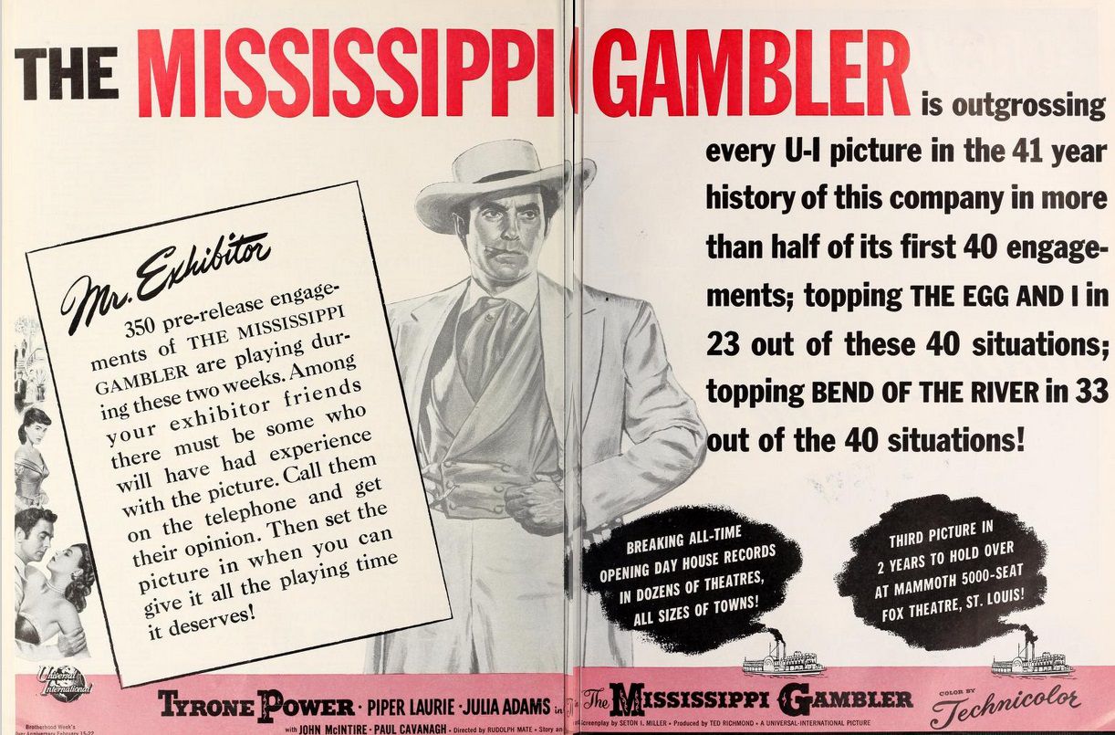 THE MISSISSIPI GAMBLER BOX OFFICE USA 1953