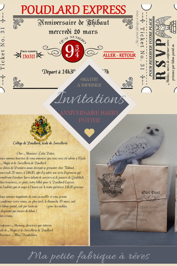 Invitation pour anniversaire Harry Potter ticket billet de train Poudlard express lettre d'admission