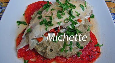 Sole garnie à la compote de poivron, caviar d'aubergine, tomate, jus anisé