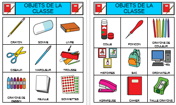 Pictogrammes Arasaac : les objets de la classe