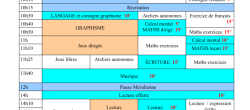 Emploi du temps MS-GS-CP-CE1 sur 4 jours et demi